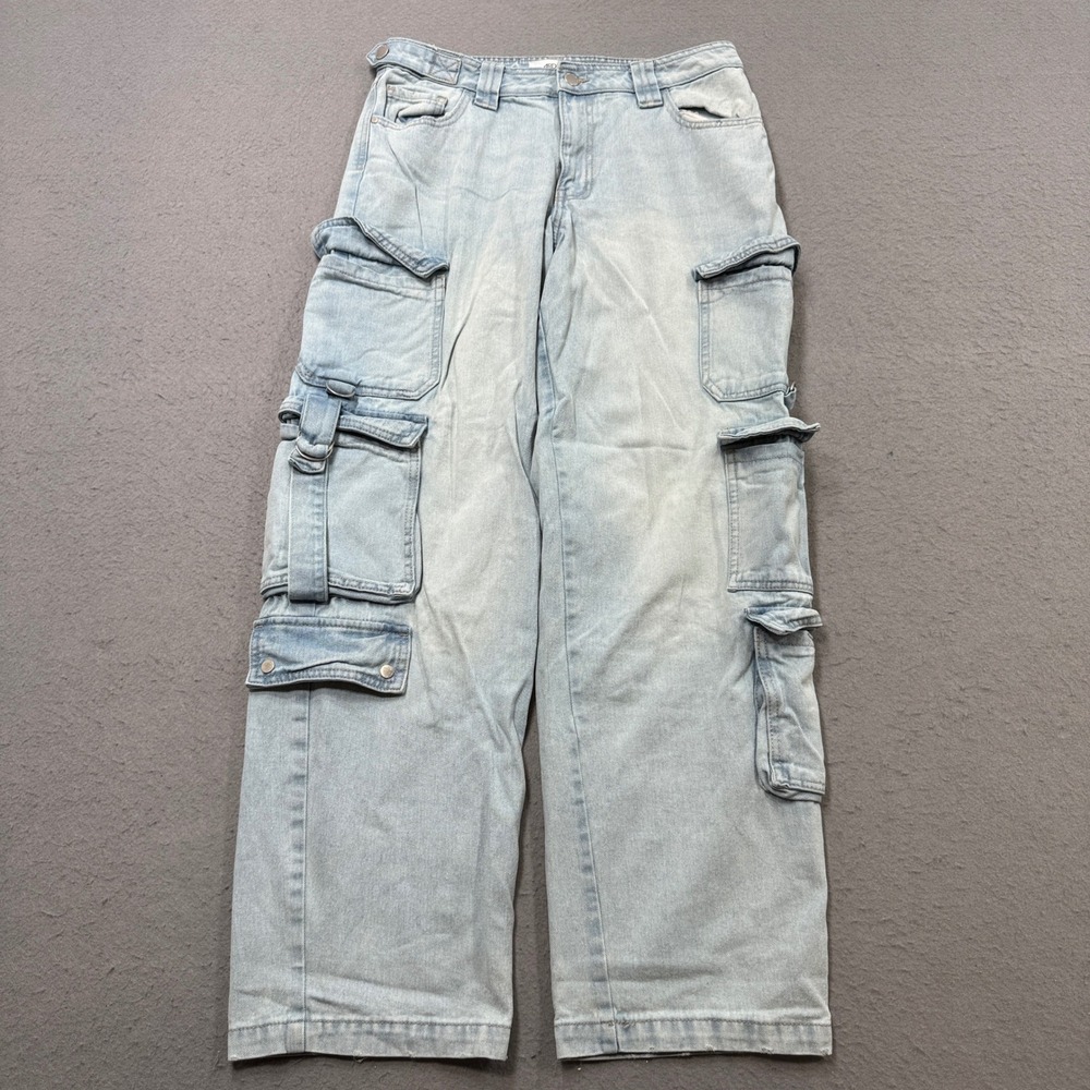 Ardene Cargo Jeans Women's 7 Blue Light Wash Denim Wide Leg High Rise Utility